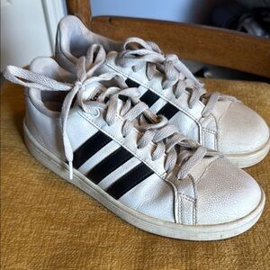 Adidas White Sneakers with Black Stripes